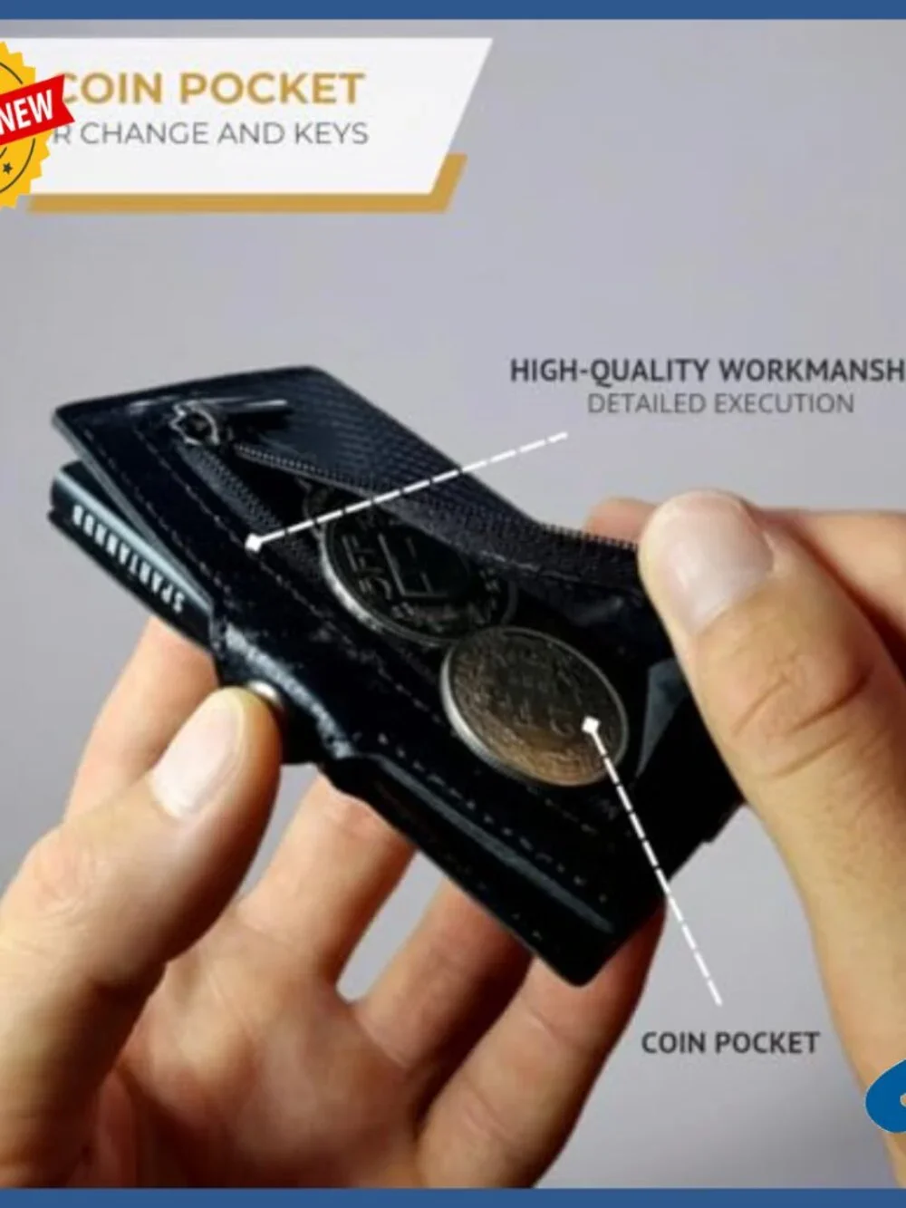 Slim RFID Wallet with Coin Pocket, Holds 8 Cards, Faux Leather